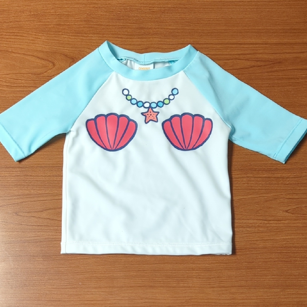 3/$20🌟 Gymboree Baby Blue White Mermaid Short Sleeve Rashguard Size 3-6 months
